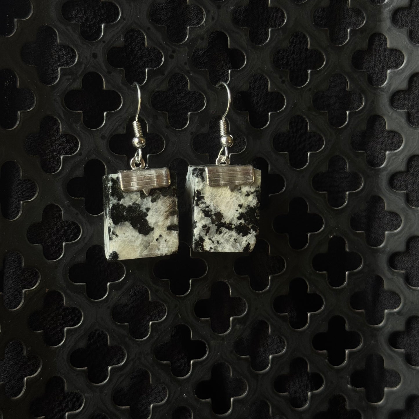Tourmaline & Feldspar Pegmatite Earrings [SLAB CUT] INNER EARTH Stone Resin Jewelry