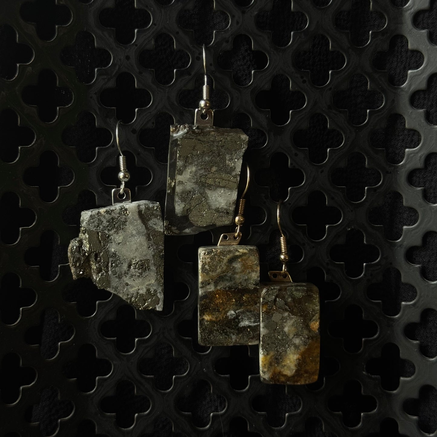 King Monarch Gold Mine Pyrite Earrings [SLAB CUT] INNER EARTH Stone Resin Jewelery