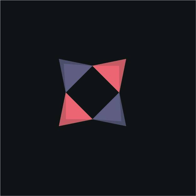 Geometric logo with pink and purple  triangles on a black background imitating the crystalline shape of feldspar