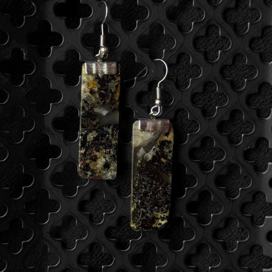 Tourmaline & Feldspar Pegmatite Earrings [MONUMENT CUT] INNER EARTH Stone Resin Jewelry