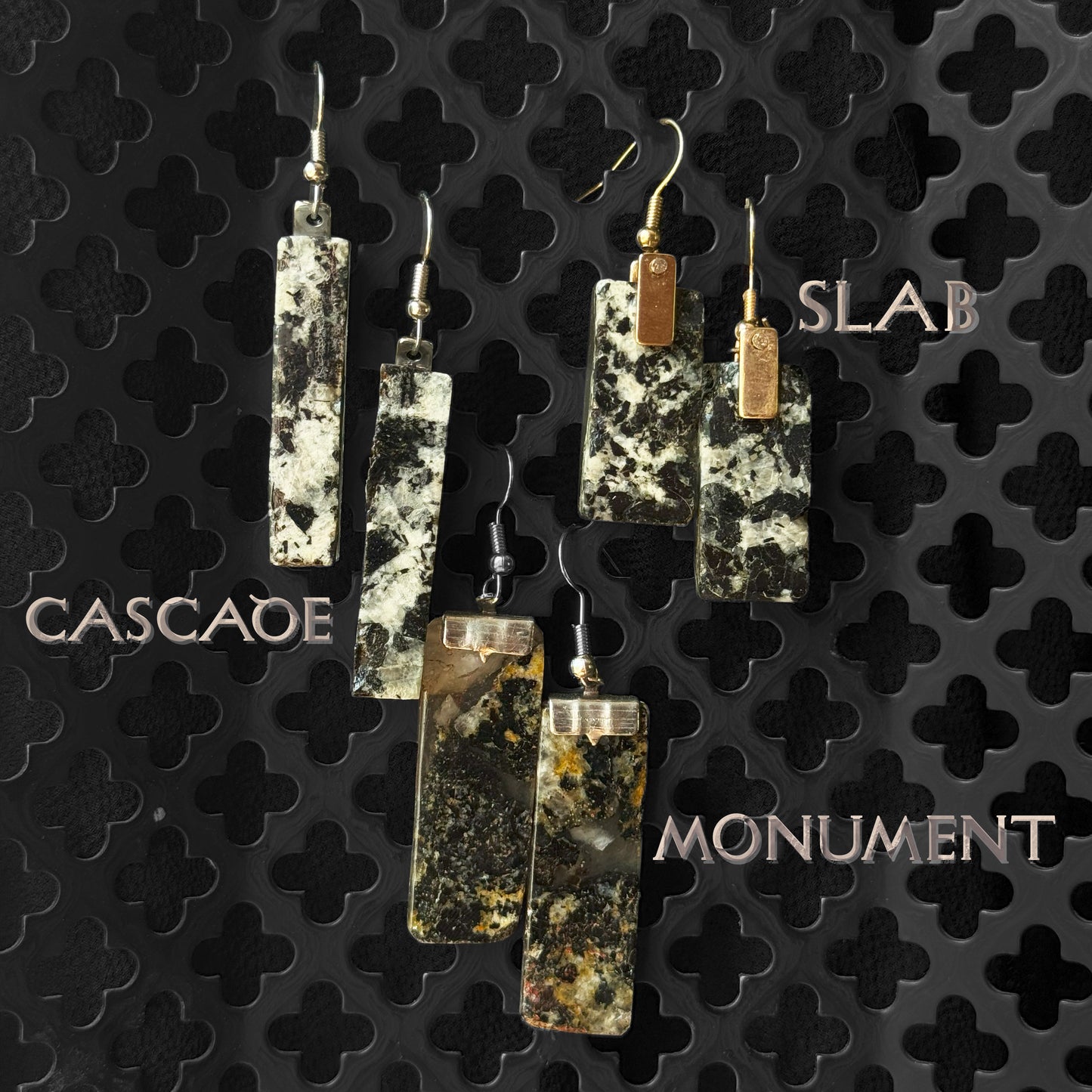 Tourmaline & Feldspar Pegmatite Earrings [MONUMENT CUT] INNER EARTH Stone Resin Jewelry