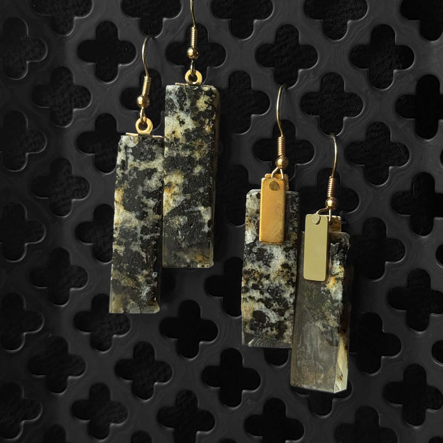 Tourmaline & Feldspar Pegmatite Earrings [MONUMENT CUT] INNER EARTH Stone Resin Jewelry