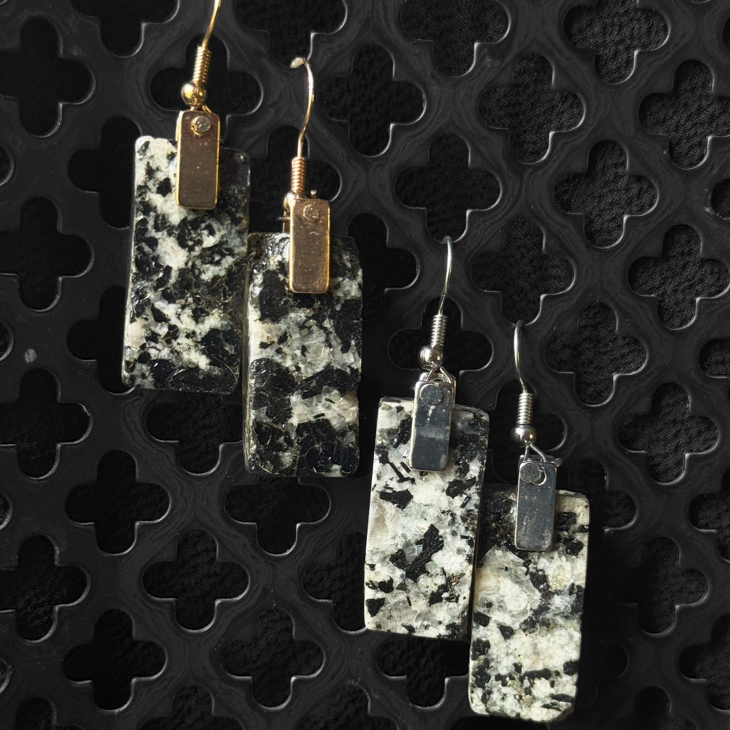 Tourmaline & Feldspar Pegmatite Earrings [SLAB CUT] INNER EARTH Stone Resin Jewelry