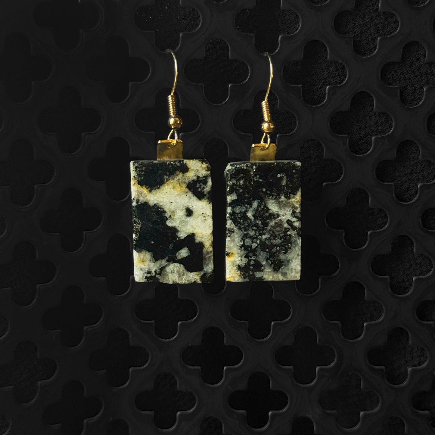 Tourmaline & Feldspar Pegmatite Earrings [SLAB CUT] INNER EARTH Stone Resin Jewelry