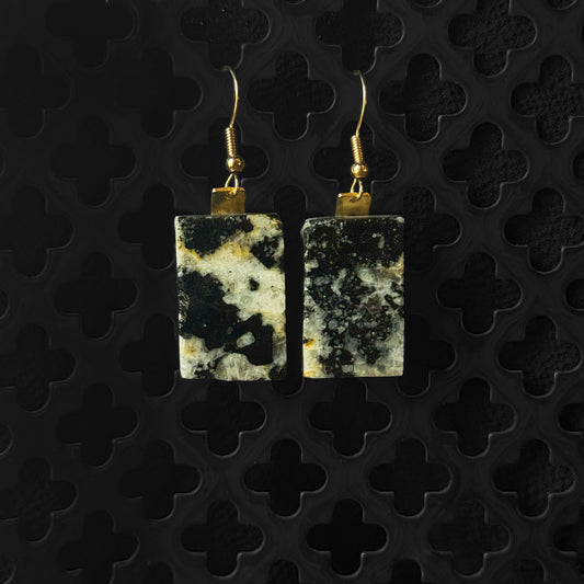 Tourmaline & Feldspar Pegmatite Earrings [SLAB CUT] INNER EARTH Stone Resin Jewelry