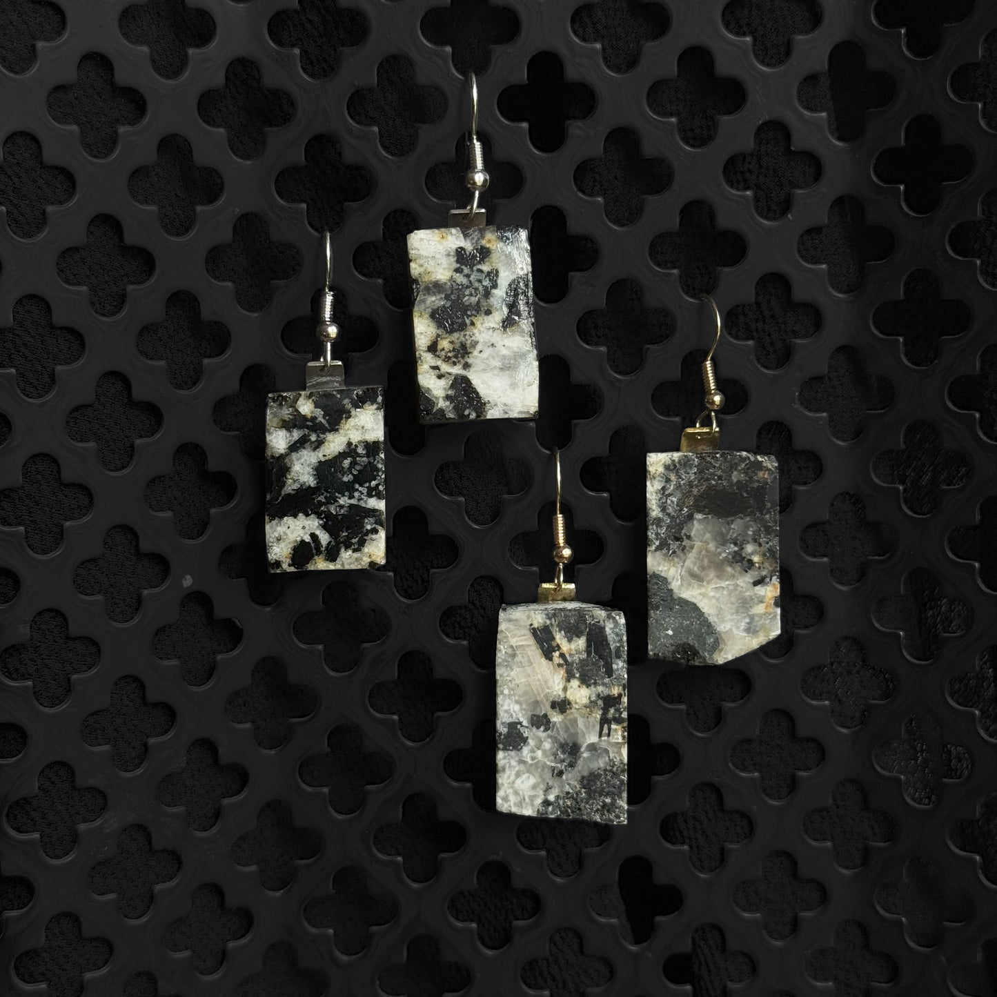 Tourmaline & Feldspar Pegmatite Earrings [SLAB CUT] INNER EARTH Stone Resin Jewelry