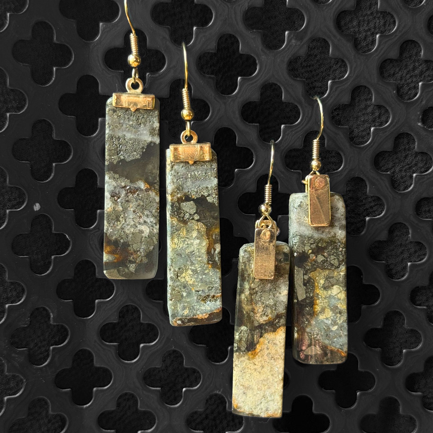 King Monarch Gold Mine Pyrite Earrings [MONUMENT CUT] INNER EARTH Stone Resin Jewelery
