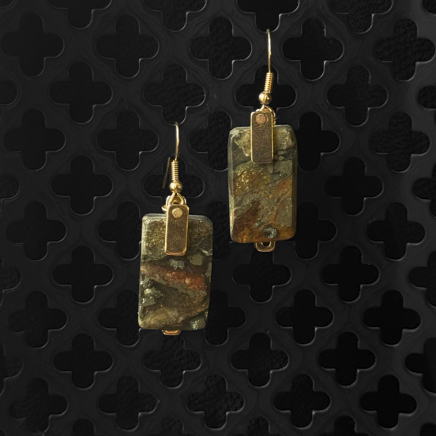 King Monarch Gold Mine Pyrite Earrings [SLAB CUT] INNER EARTH Stone Resin Jewelery
