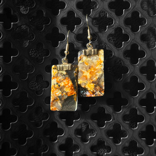 Goldfire Schist Earrings [SLAB CUT] INNER EARTH Stone Resin Jewelry